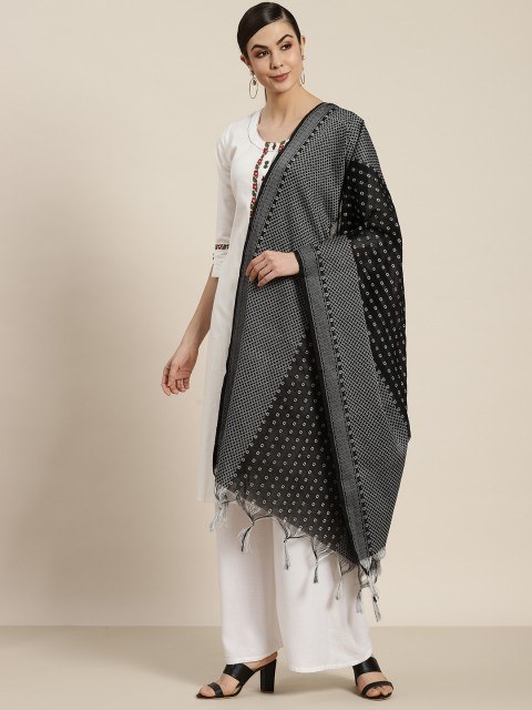 

Juniper Women Black & Grey Striped Chanderi Woven Dupatta