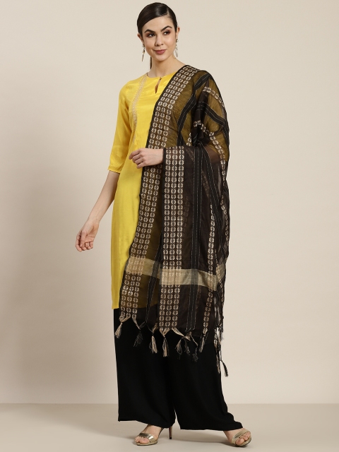 

Juniper Women Black & Golden Chanderi Woven Dupatta