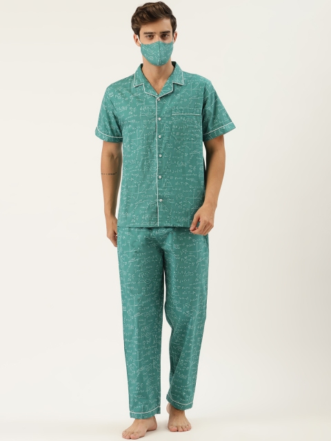 

Rapra The Label Men Green & White Printed Night suit