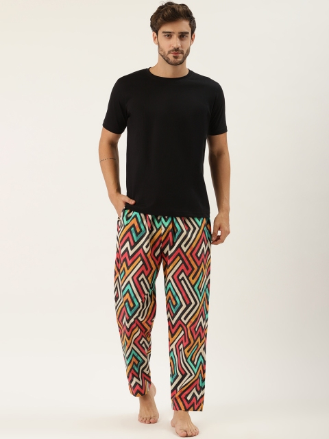 

Rapra The Label Men Black & Pink Pure Cotton Printed Night suit