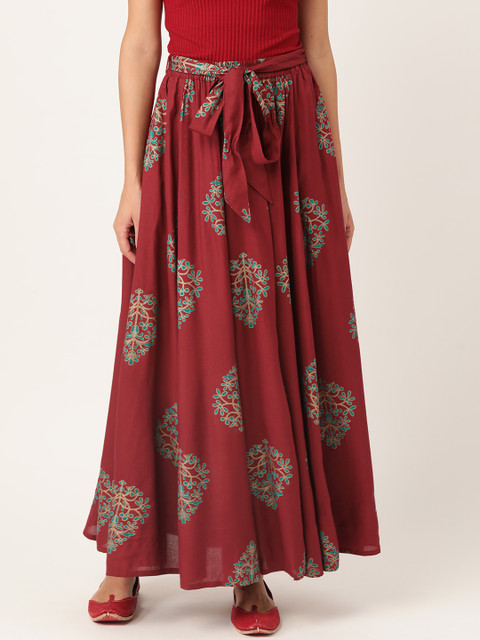 

Sangria Women Maroon Printed Maxi Flared Skirt