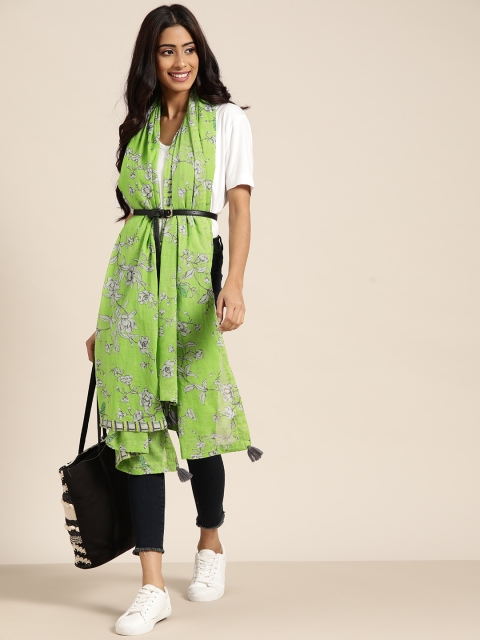 

Sangria Green & Grey Printed Pure Cotton Dupatta