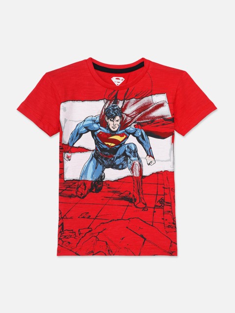 

Kids Ville Boys Red Printed Round Neck Superman Featured T-shirt
