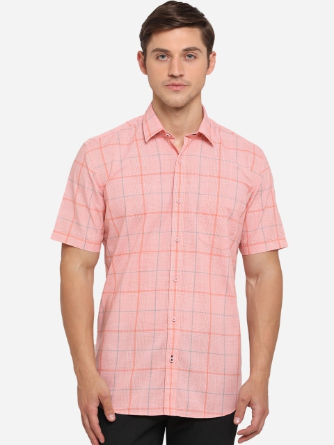 

JADE BLUE Men Peach-Coloured Slim Fit Checked Casual Shirt