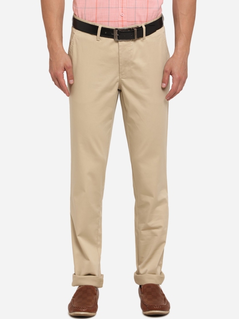 

JADE BLUE Men Beige Skinny Fit Solid Regular Trousers