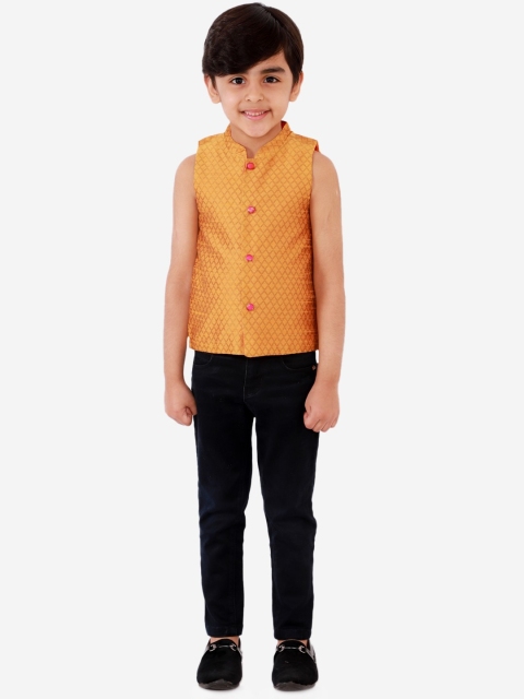 

Lil Peacock Boys Mustard Woven Design Regular Fit Nehru Jacket