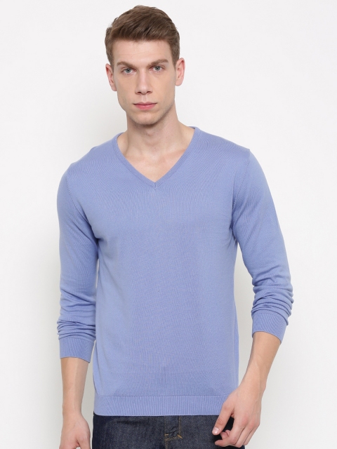 

Peter England Casuals Men Blue Solid V-Neck T-shirt