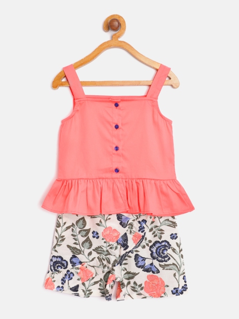 

pspeaches Girls Pink & White Solid Top with Printed Shorts