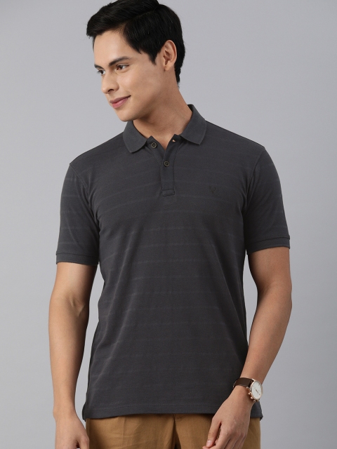 

Allen Solly Sport Men Navy Blue Striped Polo Collar Pure Cotton T-shirt