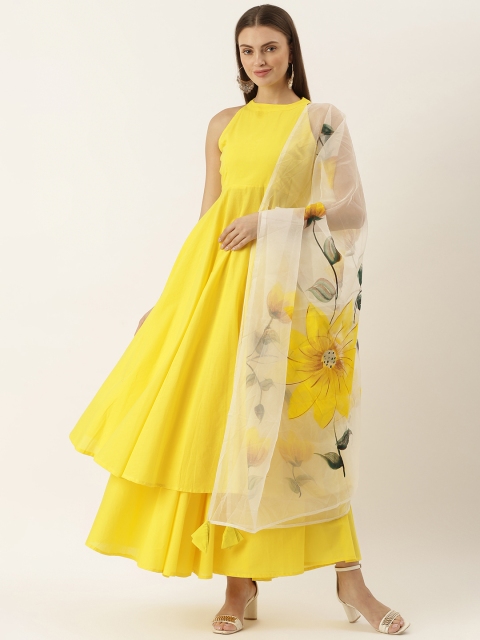 

Lavanya The Label Women Yellow & White Solid Kurta with Palazzos & Dupatta