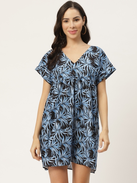 

MELOSO Women Black & Blue Printed A-Line Dress