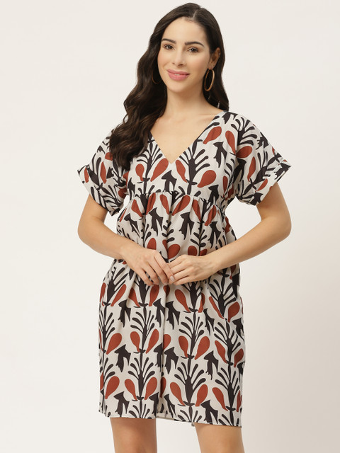 

MELOSO Women Off-White & Black Printed A-Line Dress