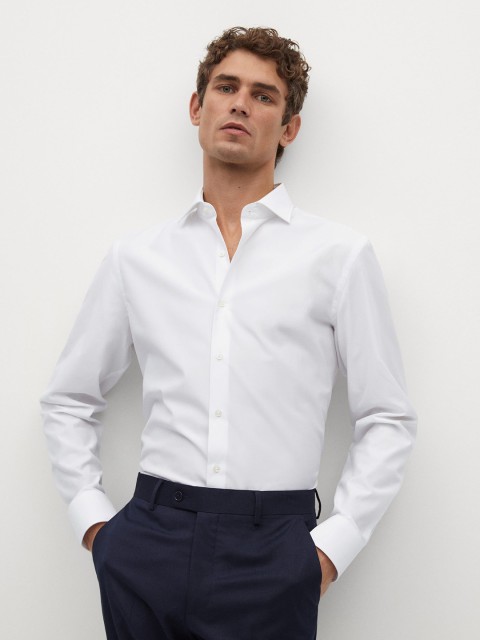 

MANGO MAN Solid White Slim Fit Solid Foraml Shirt