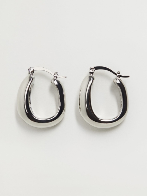

MANGO Silver-Toned Oval Hoop Earrings