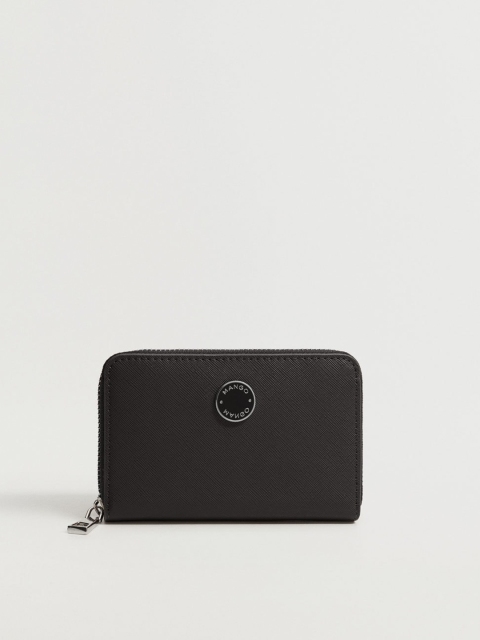 

MANGO Women Black Grainy Textured Zip Around Wallet