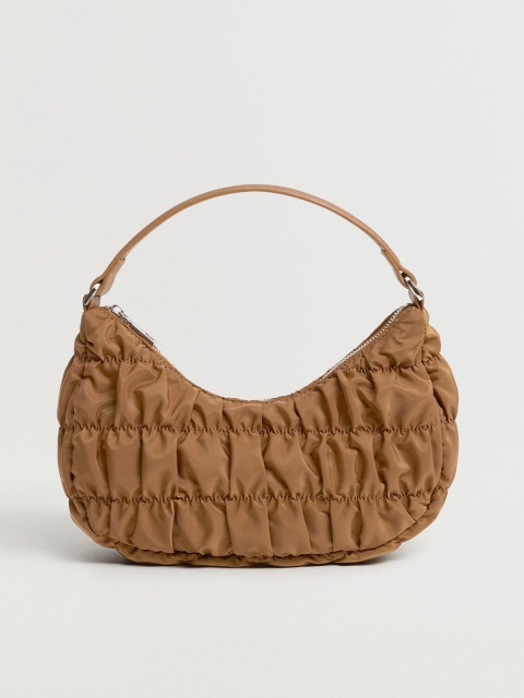 

MANGO Brown Ruched Solid Sustainable Handheld Bag