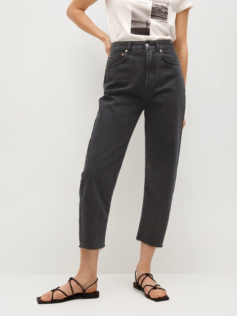 

MANGO Women Black Pure Cotton Slouchy Regular Fit High-Rise Clean Look Jeans