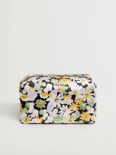 

MANGO Women Black & Off-White Floral Print Cosmetic Pouch