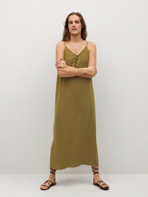 

MANGO Women Olive Green Solid Maxi Dress