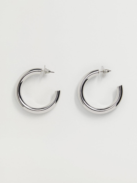 

MANGO Silver-Toned Circular Half Hoop Earrings
