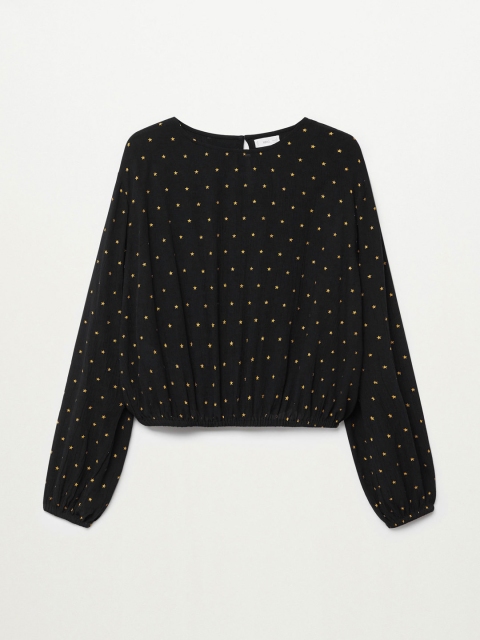 

Mango Kids Black & Gold-toned Geometric Printed Puff Sleeves Blouson Top