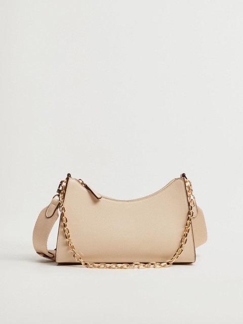 

MANGO Beige Solid Shoulder Bag with Detachable Sling Strap