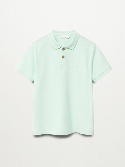 

Mango Kids Boys Mint Green Solid Organic Cotton Sustainable Polo Collar T-shirt