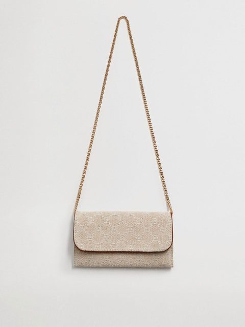

MANGO Beige & Off-White Woven Design Purse with Shoulder Strap