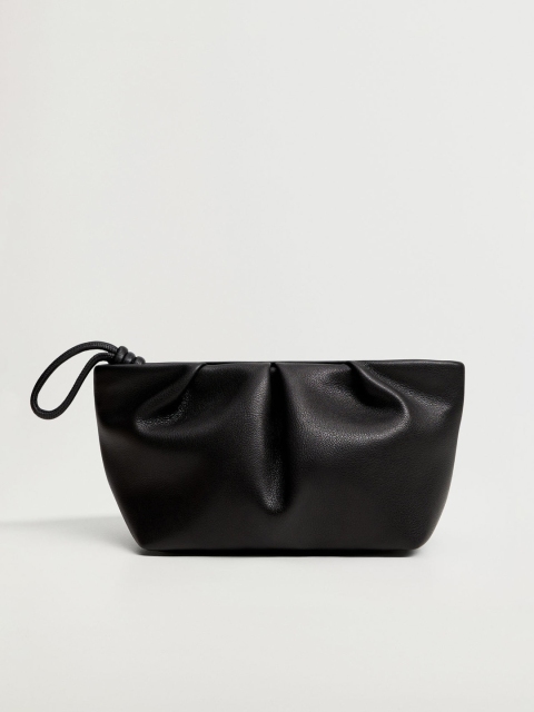 

MANGO Women Black Solid Cosmetic Pouch with Pleated Detail