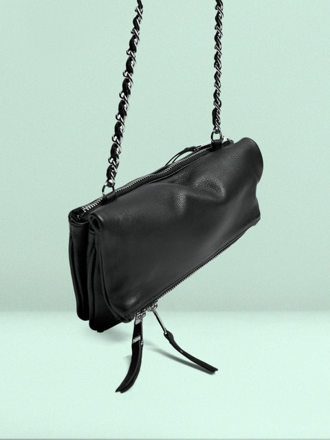 

MANGO Black Solid Leather Sling Bag