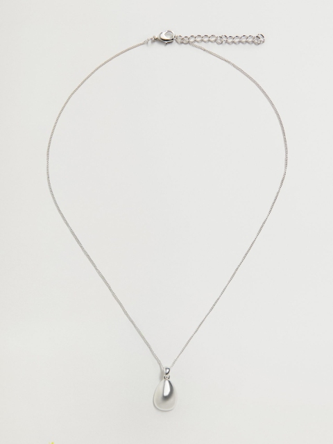

MANGO Silver-Toned Teardrop Shaped Pendant with Chain