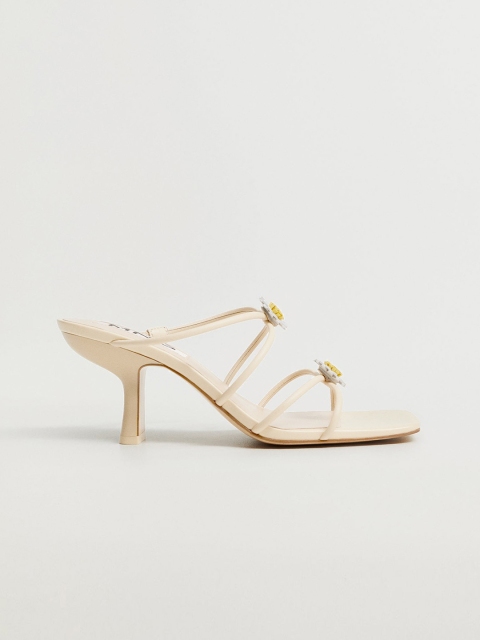 

MANGO Women Beige Sustainable Leather Solid Block Heels with Applique Detail