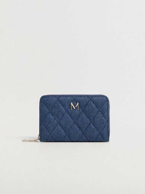 

MANGO Women Navy Blue Sustainable Denim Quilted Zip Around Wallet
