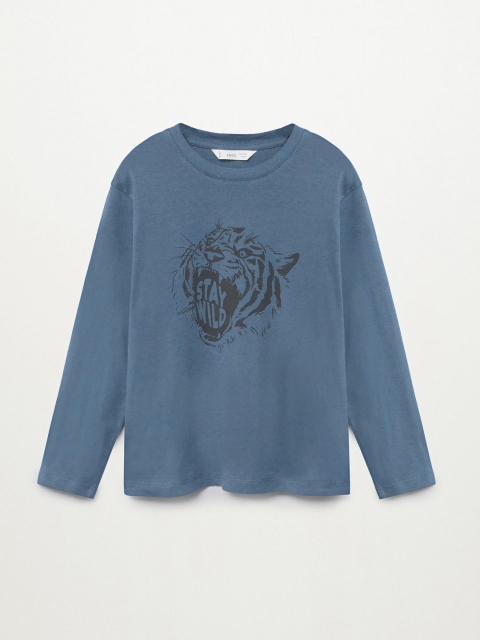 

Mango Kids Boys Navy Blue & Black Tiger Graphic Print Sustainable Organic Cotton T-shirt