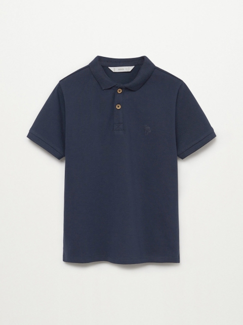 

Mango Kids Boys Navy Blue Solid Organic Cotton Sustainable Polo Collar T-shirt