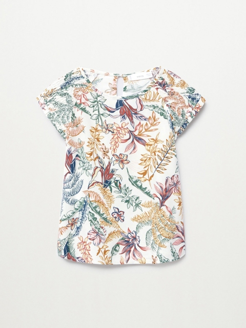 

Mango Kids Girls Off White & Green Tropical Printed Regular Top