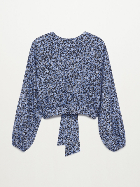 

Mango Kids Girls Blue & Black Sustainable Ditsy Floral Print Puff Sleeves Styled Back Top