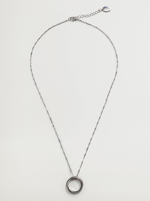 

MANGO Women Silver-Toned Circular Pendant With Chain