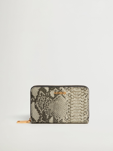 

MANGO Women Grey & Off-White Snakeskin Textured Zip Around Wallet