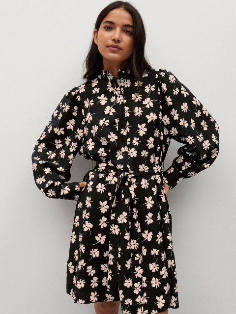 

MANGO Women Sustainable Black & Cream-Coloured Floral Print A-Line Dress