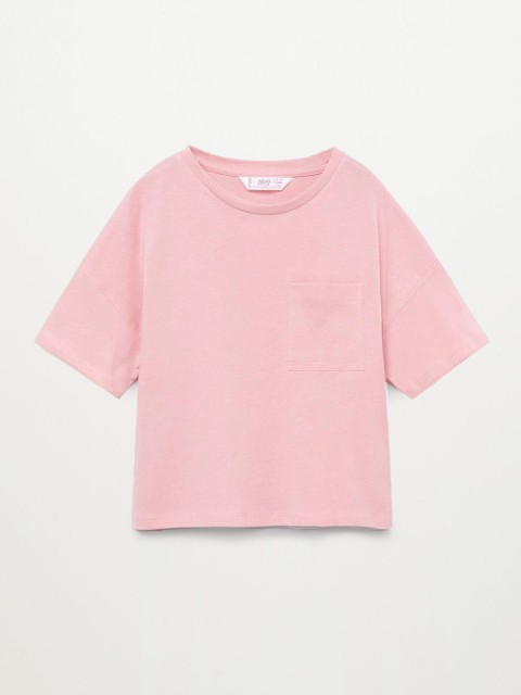 

Mango Kids Girls Pink Organic Cotton Solid Round Neck Sustainable Boxy T-shirt