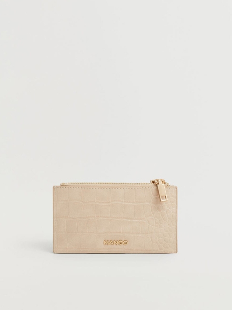 

MANGO Women Beige Croc-Textured Wallet