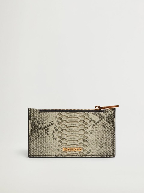 

MANGO Women Grey & Off-White Snakeskin Textured Card Holder