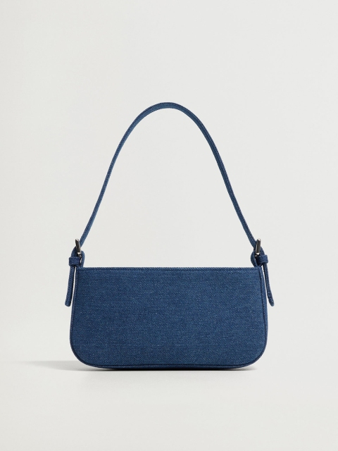 

MANGO Navy Blue Solid Sustainable Cotton Denim Shoulder Bag