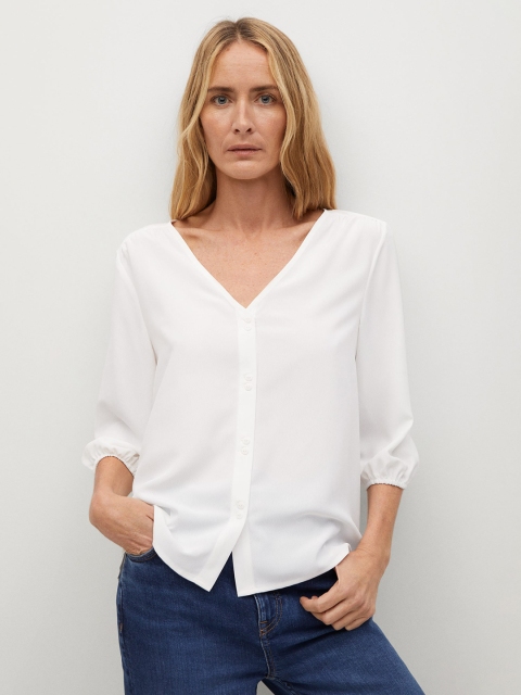 

Mango White Puff Sleeves Regular Top