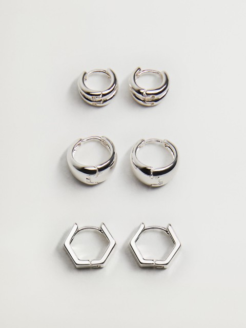 

MANGO Women Set of 3 Silver-Toned Huggie Hoop Earrings