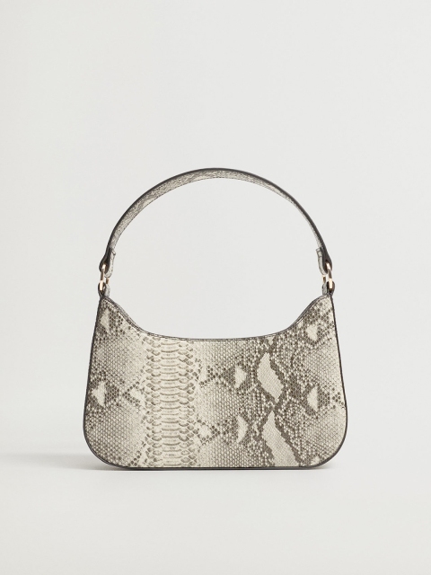 

MANGO Charcoal Grey & Off-White Snakeskin Textured Handheld Bag