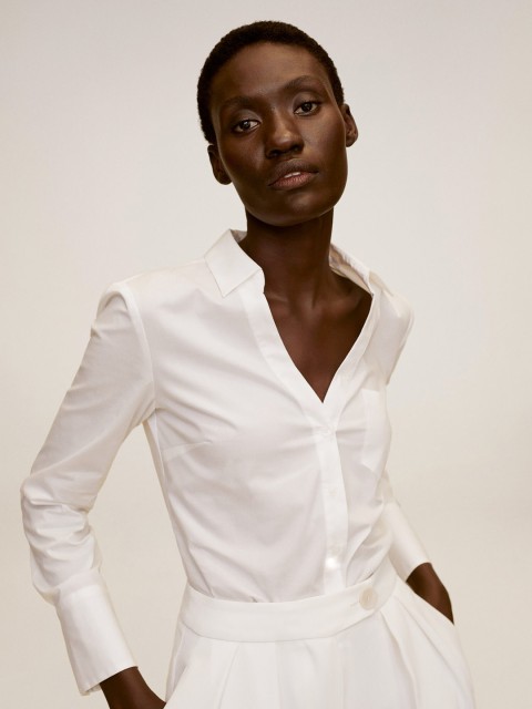 

MANGO Women White Regular Fit Solid Casual Shirt