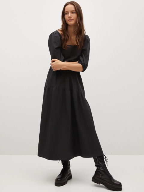 

MANGO Women Black Pure Cotton Solid Maxi Dress