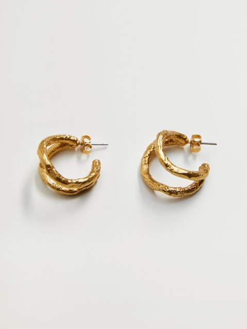 

MANGO 24 K Gold-Plated Hammered Effect Circular Half Hoop Earrings